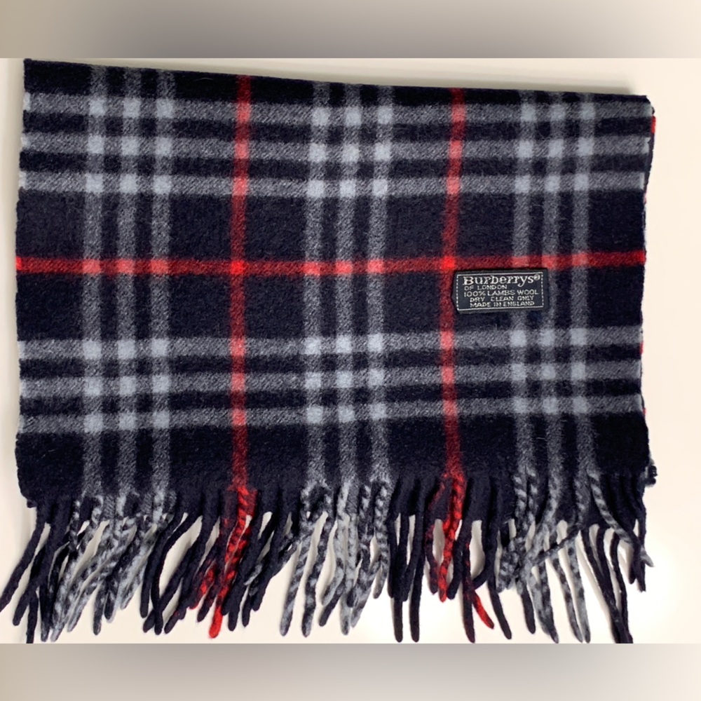 Vintage Burberry Navy 100% Lambswool Long Scarf